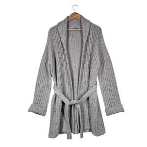 Benetton Wool Blend Belted Cardigan Sweater Oatmeal sz L Chunky Made in Italy